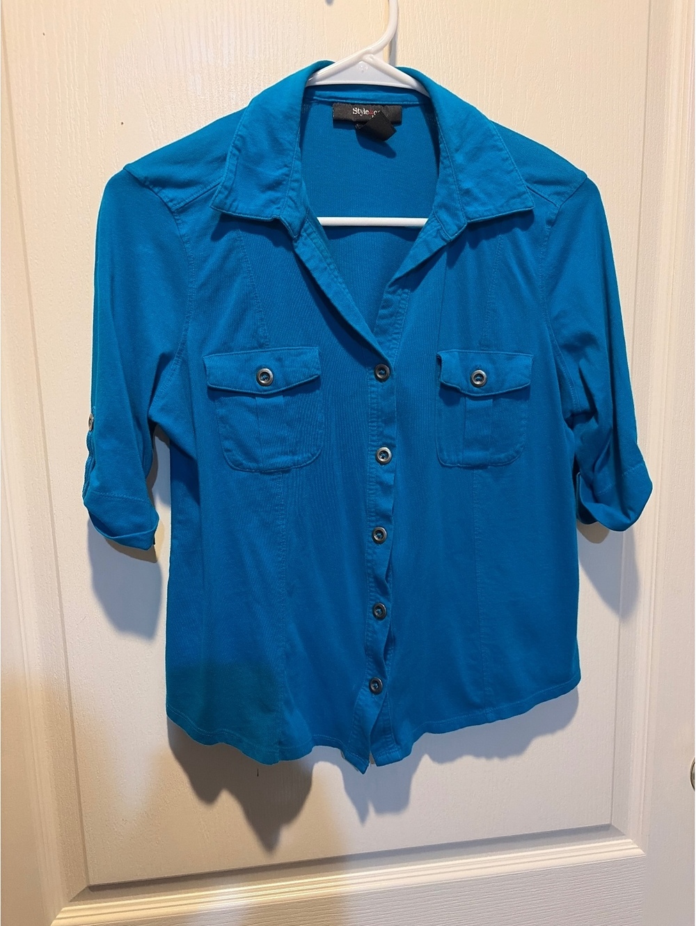 Style & Co. Petite Blue Button-Up Shirt PM 100% Cotton